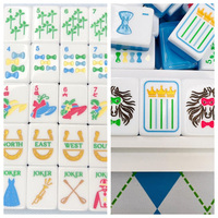 Ensemble de tuiles de Mahjong pour enfants, thème Courses de chevaux du Kentucky, en mélamine acrylique écologique, avec motif chapeau de Derby du Sud gravé