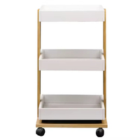 Chariot de rangement mobile à 3 niveaux en bambou avec roulettes, étagère étroite pour cuisine et salle de bain, gain de place