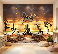 Papier peint mural 3D personnalisé avec silhouette de yoga au coucher du soleil, vue sur la plage et la mer, décoration murale pour salle de sport, studio, chambre, spa, intérieur de la maison