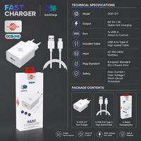 Kit Pengisian Daya Cepat 10W Kabel Tipe-C OEM Colokan EU Port USB Tunggal Bersertifikasi CE untuk Smartphone & Tablet Kemasan Kotak Berwarna