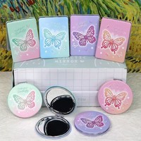 Cermin Mini Dua Sisi Botu untuk Perawatan Wajah Wanita, Cermin Rias Portabel untuk Rumah, Alat dengan Motif Kupu-kupu, Hadiah