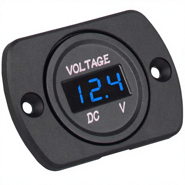 Car Battery Digital Voltmeter Panel DC 12V 24V Waterproof Volt Meter 12 Volt Boat Marine Motorcycle Truck Round Voltage Meter