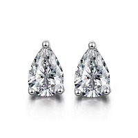 Boucles d'oreilles clous tendance en moissanite taille coussin de 1 carat, forme poire, plaqué rhodium, argent S925, pour femme, mariage, griffes