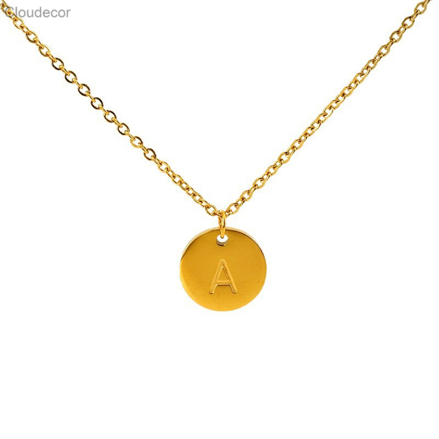 Hot-Selling High-End Stainless Steel Letter Necklace for Women Niche Design 26 Minimalist Round Letter Pendant Jewelry Wholesale