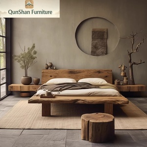 Qunshan Shu Solid <strong>Wood</strong> Live Edge Platform <strong>Bed</strong> | <strong>Rustic</strong> Low Profile <strong>Bed</strong> <strong>Frame</strong> with Minimalist Headboard for Bedroom - Product Image 2