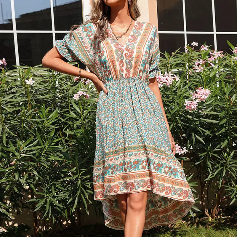 Fashion Female Clothing Women Vintage Floral Print Vestidos Elegant Dress Maxi Casual Dress For Ladies Women Summer Dress
