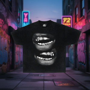 T-shirt Oversize Unisex Grin Fang Mouth Graphic Boxy Streetwear Y2K Girocollo Manica Corta 100% Cotone Jersey Stampato - Product Image 2