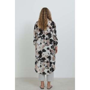 Puane Women's Black Patterned Oversize Button-<b>Down</b> Tunic Shirt with Slit Hem and Abstract Design for Casual Wear - Product Image 3