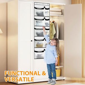 Organisateur de vêtements à suspendre sur la porte, pour l'organisation hebdomadaire des vêtements d'enfants, du lundi au vendredi, par jour de la semaine, pour l'école - Product Image 4