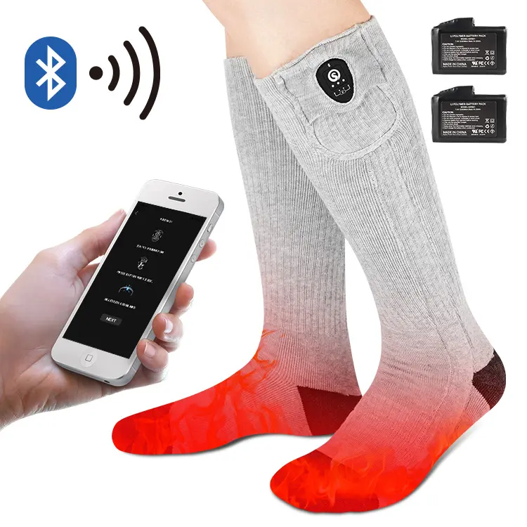 Smart Rechargeable Li Ion Battery Double Layer Thick Outdoor Hiking Crew Quality Electric Heated Winter Socks with Bluetooth