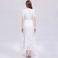 Robe d'été rétro en dentelle résistante à manches courtes, élégante, amincissante, avec jupe sirène haut de gamme et ceinture