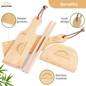 Set per Gnocchi con Utensili per Impastare - 2x Palette, 2x Rulli e 1x <span class=keywords><strong>Tagliapasta</strong></span>, Strumenti in Bambù per Modellare la Pasta - Product Image 6