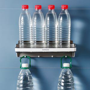 Estante de almacenamiento de plástico montado en la pared para <span class=keywords><strong>baño</strong></span> y cocina <span class=keywords><strong>sin</strong></span> perforación Organizador de pared de 4 ganchos con estante de soporte - Product Image 2