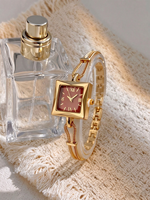 Montre-bracelet minimaliste à cadran carré avec chaîne en or/argent pour femmes PRO26
