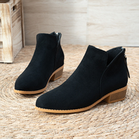Bottines en daim pour femmes, coupe en V, fermeture éclair latérale, bout pointu, talon bloc bas, bottines courtes, noir, beige, vert, chaussures d'automne et d'hiver