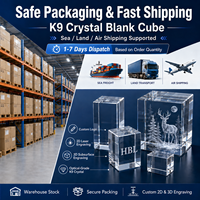 Bloc de cristal transparent HBL K9, forme cubique, coins vifs, personnalisable par gravure laser, pour mariage, cadeau d'affaires, ornement