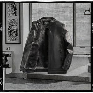 Chaqueta de Cuero PU para Hombre, Estilo Vintage de Invierno 2026, Forro Polar Cálido, Cuello Mao, Cremallera, Impermeable y Transpirable - Product Image 3
