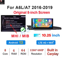 10.25/12.5 "Android 13 Qualcomm écran tactile LCD pour Audi A6 A7 C7 2012-2018 contrôleur de système de divertissement de Navigation GPS