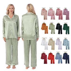 <span class=keywords><strong>Pigiama</strong></span> da Donna da Sposa di Lusso <span class=keywords><strong>in</strong></span> 2 Pezzi Effetto Seta Liscio Tinta Unita, Set con Maniche Lunghe e Pantaloni Lunghi con Elastico <span class=keywords><strong>in</strong></span> Vita - Product Image 1