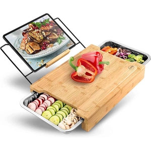 Planche à découper en bambou avec bacs de récupération et support pour <span class=keywords><strong>tablette</strong></span>, 2 bacs de récupération en acier inoxydable extra profonds, planche Frankfurt - Product Image 1