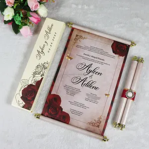 Royal Africa Scroll Wedding Invitations Gold and Red Quinceanera Birthday Invitation with Gold Foil Paper Box
