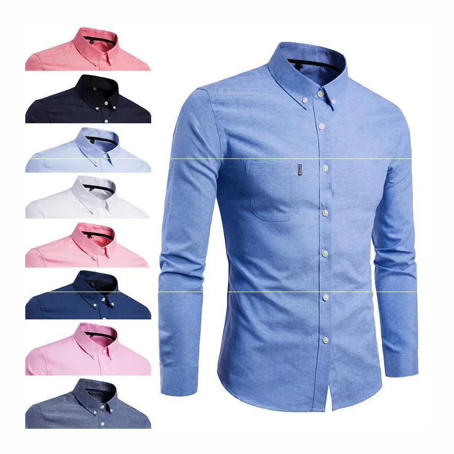 Custom Business Formal Solid Plain Color Turn Down Polyester Fabric Long Sleeve Men Shirts