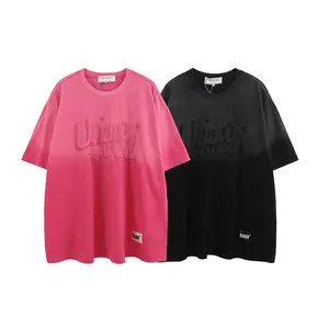 New Design Sense Tie Dye Gradual Color Changing Short Sleeve Men's Summer Hip Hop Letter Embroidered Half Sleeve T-shirt