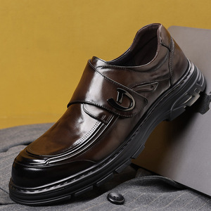 Chaussures habillées de mariage pour hommes en cuir véritable, style Oxford, bout rond, semelle extérieure en caoutchouc amortie - Product Image 1