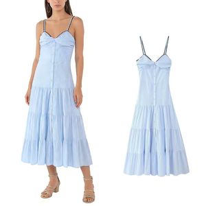 Summer New Casual Fashion Pleated Contrast Lace-Decorated Striped Sleeveless <b>Suspender</b> Dress - Product Image 1