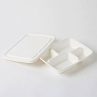 Boîte à lunch bento en canne à sucre recyclée, plateau moulé biodégradable blanc, 4/5/6 compartiments, conteneur jetable pour emporter, boîte en papier