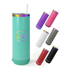 Gobelet à haut-parleur Bluetooth à base arc-en-ciel de 20oz gobelet enduit de poudre en acier inoxydable gobelet électrolytique avec couvercle et pailles - Product Image 6