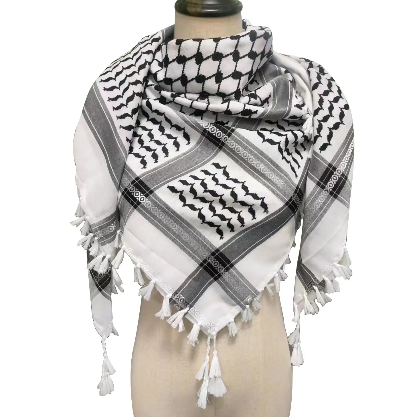 Nouveaux hommes tissés Keffiyeh écharpe arabe Palestine noir sur blanc Kufiya Arafat Hatta marque originale coton unisexe écharpe châle