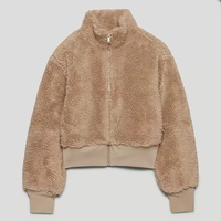 Veste d'hiver en gros, veste en peluche décontractée et chaude, col montant, veste en sherpa courte pour femmes