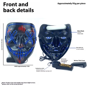 Masque LED personnalisé pour Halloween, <span class=keywords><strong>visage</strong></span> <span class=keywords><strong>de</strong></span> fantôme d'horreur en V, lumière froide EL, pour <span class=keywords><strong>la</strong></span> danse, les fêtes et accessoires amusants, transfrontalier, noir - Product Image 5