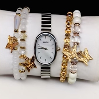 5 pièces/ensemble mode femmes alliage bracelet montre à Quartz et perle Bracelet ensemble WW109