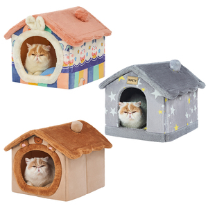 Mignonne petite maison pour chien d'intérieur, lit tente pliable avec coussin, lit grotte pour chien avec fond antidérapant, rose - Product Image 4