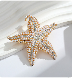 Broche de perla de cristal chapado en oro de estrella de mar de nueva moda para mujer, decoración de ropa, joyería, solapa, Pin de seguridad, regalos de Festival - Product Image 4