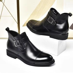Botas Chelsea para Hombre, de Cuero Genuino, Punta Redonda, Correa con Hebilla, Suela de Goma Antideslizante, Zapatos Formales de Negocios para Otoño - Product Image 4