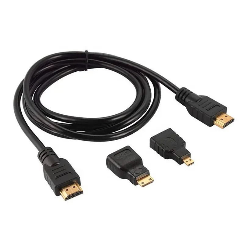 Set top box Hd Tv Computer PC 1.5m Hdmi male to Hdmi male Cable 3 in 1 V1.4 Mini Micro Hdmi Adapter Cable Kit Set