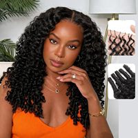 Kit d'extensions de cheveux humains au crochet pré-séparés 50g, bouclés birmans, effet mouillé et ondulé, invisibles, noir naturel