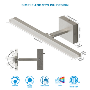 24 Inch LED Modern Bathroom <b>Vanity</b> <b>Lights</b> Over <b>Mirror</b> 5CCT <b>Vanity</b> Fixtures for Bath Matt Black <b>Light</b> Bar with Acrylic Lampshade - Product Image 2