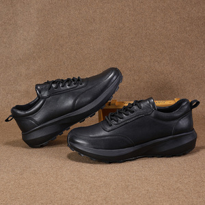 Chaussures pour hommes en cuir véritable à bout rond, style britannique, lacets, semelle en caoutchouc antidérapante, toutes saisons, usage décontracté - Product Image 3