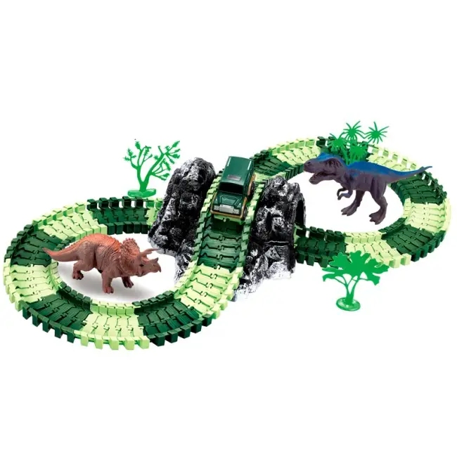 Dinosaur car toy train with track set electric kids ride on slot race sets cars educational