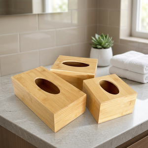 Porte-mouchoirs en bambou moderne, design rectangulaire autoportant, finition bois naturel - Product Image 3
