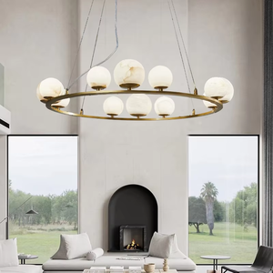 โคมไฟระย้าหินอ่อนสไตล์อุตสาหกรรมแบบย้อนยุคทำจากทองแดงกลมตกแต่งในร่มของโรงแรมฮาร์ดแวร์ตามโครงการตามสั่ง - Product Image 3