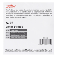 Alice A703 cordes de violon professionnelles en alliage d'acier inoxydable enroulé en acier argenté 4 pièces E A D G pour 4/4 3/4 1/2 1/4 1/8