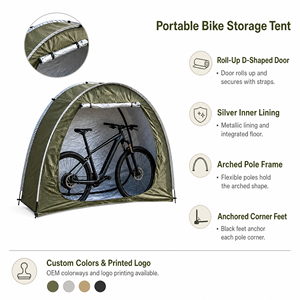 Carpa de Almacenamiento para Bicicletas al Aire Libre, Cobertizo Portátil para Bicicletas, Cubierta para Bicicletas de Jardín con Puerta Enrollable y Forro Reflectante - Product Image 1