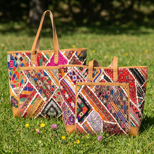 Sac fourre-tout bohème en toile avec broderie géométrique, deux poignées, fermeture éclair, multicolore, sac à bandoulière pour femme, doublure en coton - Product Image 6