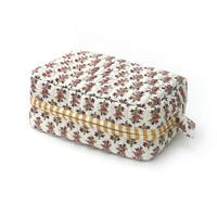 Trousse de Maquillage et de Soins de Voyage en Polyester Matelassé à Motifs Floraux, Grande Capacité, Portable, avec Fermeture Éclair, Étui de Rangement Souple