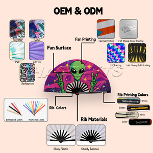 Abanico Plegable de Mano de 33 cm, Venta al por Mayor de Fábrica, Alta Calidad, Varillas de Plástico Azules, para Baile, Cosplay, Bodas, Fiestas Nocturnas y Clubes - Product Image 6